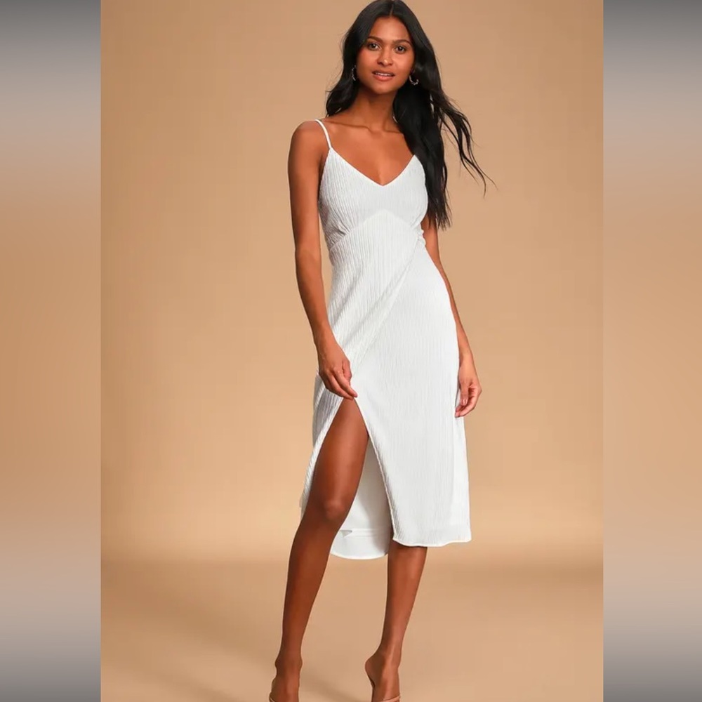 White Tie-Back Faux-Wrap Midi Dress